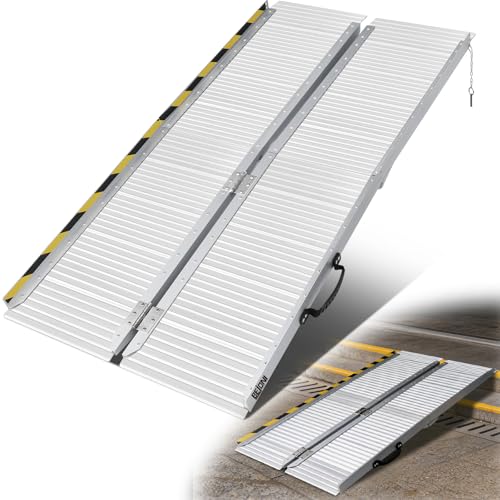 BEJONI 5FT Folding Wheelchair Ramp, 29" Wide, Portable with Handle, Sliver | Aluminum Folding Handicap Ramp, 600 Lbs Capacity Non-Skid Wheelchairs for Home Steps, Thresholds, Doorways, Front Porch - size: 4-Fold 5FT x 29'' W