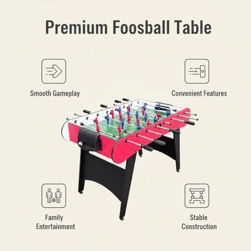 48'' Soccer Table, Large Size Foosball Game Table for Adult, Football Table with Cup Hloders & Sturdy Leg for Game Rooms & Parties, Red - size: 48''-Soccer Table Red