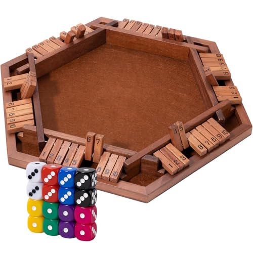 MNYUN Shut The Box Premium Wooden Dice Game - Handcrafted Board Game 2-6 Players, Educational Math Learning Games for Kids Adults, Classic Pub Games Family Party Gift Set - size: 15.7 inches