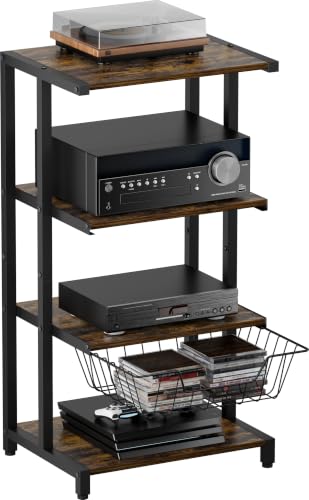 Media Stand with Detachable Baskets, 4-Tier AV Media Stand Corner Shelf for DVD Players/Cable Boxes/Games Consoles, Audio Storage Rack for Living Room, Gaming Room, Music Studio, Black - color: Black, size: One Basket