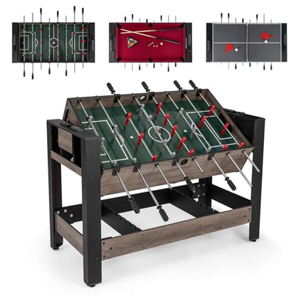 Goplus 3-in-1 Swivel Game Table, 49'' Combo Game Table with Foosball, Pool Billiards & Table Tennis for Adults, Indoor Arcade Table with Legs for Family Game Room Party