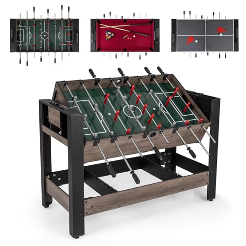 Goplus 3-in-1 Swivel Game Table, 49'' Combo Game Table with Foosball, Pool Billiards & Table Tennis for Adults, Indoor Arcade Table with Legs for Family Game Room Party