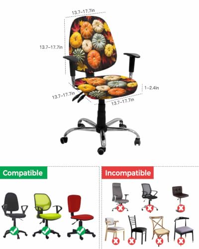 Savannan Office Chair Cover, Thanksgiving Pumpkin Fall Red Maple Leaf Protective Stretch Elastic Universal Cover for Desk Task Chair,Computer Rotating Chair 1 Pcs Farmhouse Wood Grain