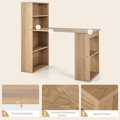 MEDIMALL Bookshelf Cabinet 3 in 1 Functional Table, Compact Workstation with Storage Shelf and CPU Holder Computer Desk Bookcase, Natural