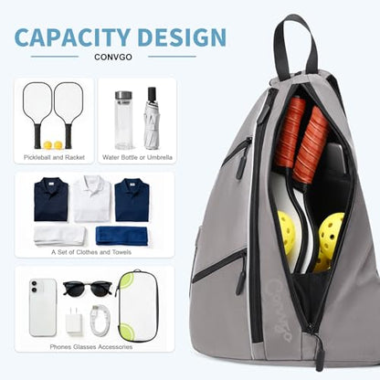 Pickleball Bag for Women Men, Adjustable Pickleball Backpack, 2 in 1 Sports Sling Bag for Pickleball Tennis - color: Grey