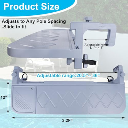 winemana Pool Bar for Above Ground Pool Swim Up Bar 38.4" x12" Adjustable Poolside Table Foldable Swimming Pool Shelf Fits Round Oval Rectangle Pools Clip-On Drink Table for Deck Patio, Grey - color: Grey