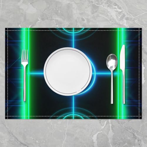 Football Table Placemats Set of 4,Neon Soccer Court Place Mats 12x18 Inch for Kitchen Table,Ball Sports Games Washable Mats Suitable for Restaurant - color: Green