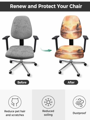 Savannan Office Chair Cover, Forest Sunset Bird Scenery Protective Stretch Elastic Universal Cover for Desk Task Chair,Computer Rotating Chair 1 Pcs Abstract Nature Fall Country Art