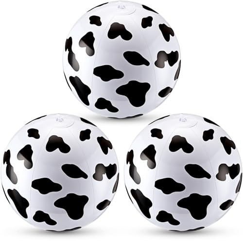 3 Pcs 12 Inch Inflatable Cow Print Beach Balls for Kids Farm Animal Birthday Party Favor Decorations Pool Toy PVC Beach Ball - style: Cow