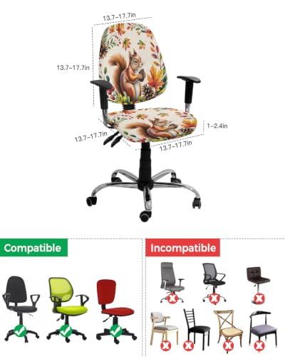 Savannan Office Chair Cover, Thanksgiving Squirrel Pinecone Protective Stretch Elastic Universal Cover for Desk Task Chair,Computer Rotating Chair 1 Pcs Fall Maple Leaf Berry on Linen