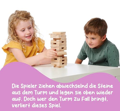 Eichhorn Stacking Game, Skill Game for The Whole Family, Balance Tower Made of Untreated Wood, Wobble Tower 54 Pieces, Suitable from 5 Years