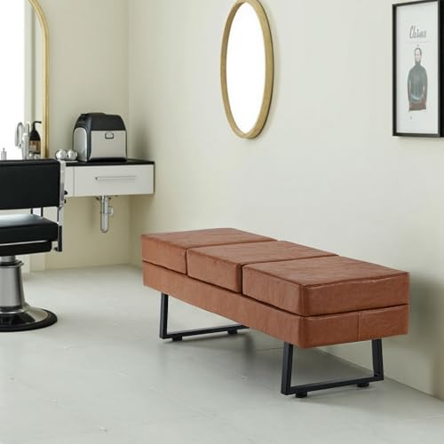 BarberPub Waiting Room Chairs, Heavy Duty Office Guest Reception Bench, Faux Leather Upholstered Lobby Chairs for Salon, Conference Room 7008 (Cognac) - color: Cognac