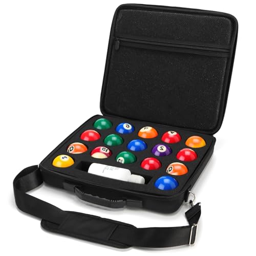 Pumtus Pool Ball Carrying Case, Billiard Balls Storage Bag with Handle & Adjustable Shoulder Strap, EVA Pool Ball Travel Box, Padded Cue Ball Holder for 17 Professional Ball Set (Bag Only)