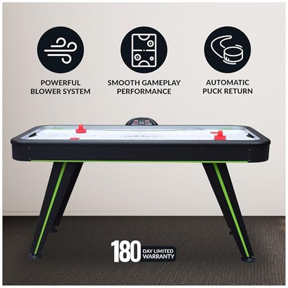 Hathaway Voyager 5 Ft Air Hockey Table for Home Game Room - with LED Scoring, High-Output Blower, Reinforced Legs, Strikers & Pucks - Black and Neon Green Finish