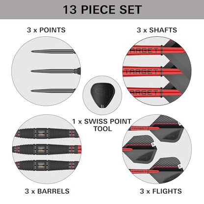 Target Darts Scope Steel Tip Swiss Point Darts, 90% Tungsten Dart Set | Steel Tip Dart, Red & Black Darts, Professional Dart Set with Swiss Points & Tool | Barrel 01/02/03/04 –21G/22G/23G/24G/25G - size: 23G, style: Barrel 03
