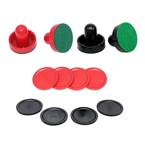 4 Pcs Air Hockey Pushers with 8 Pcs Pucks, Paddles & Goal Handles - Replacement Accessories for Game Tables - color: Red Black
