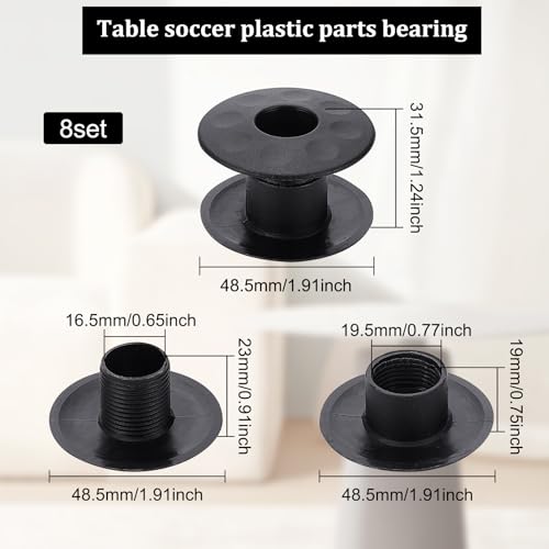 BENECREAT 8 Set Table Foosball Bushings, Black Football Bearing Rods for Standard Foosball Tables Foosball Replacement Parts, 2pcs/Set