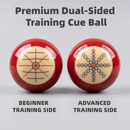 Billiard Training Cue Balls & 3-in-1 Cue Tip Tool Combo, 2-1/4" Regulation Red Dot & Dual-Sided Pool Balls, Billiard Accessories Kit for 8-Ball Game