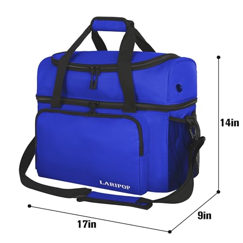 LARIPOP 2 Ball Bowling Bag Double Bowling Ball Carrier with Padded Holder, Shoe Compartment for Men Women Bowling League & Tournament - color: TR Blue