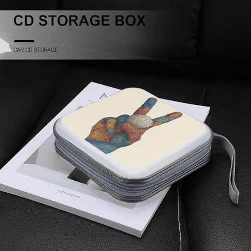 Hand with Peace Sign Holding Golf Ball CD Case DVD Storage Case Portable for Car Home Travel