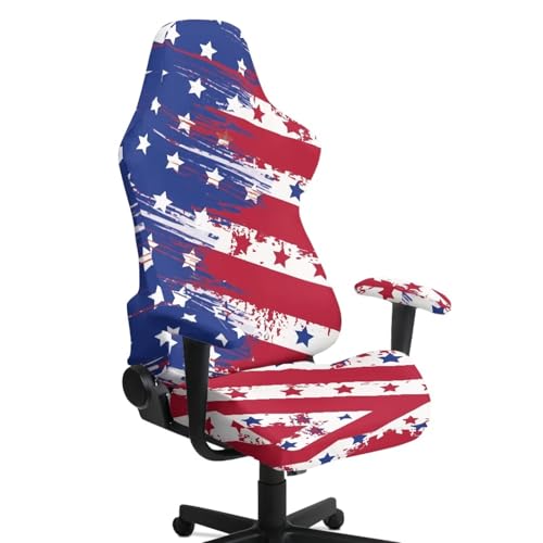 Chair Slipcovers with Armrest Covers & Zipper USA Theme Stars Stripes Motif Four Piece Set Stretchy Computer Chair Cover for Adults Men Boys Durable Comfortable for Long Hours of Use - color: American Flag