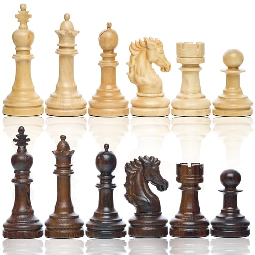 Handicraftviet - High Wooden Weighted Chess Pieces with 3.78'' King, Handmade, Beautiful Collectible Sculpture Wood Chess Pieces only (Chess Set 1)