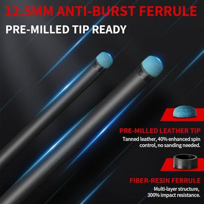 AKLOT Carbon Fiber Pool Cue Stick 58", Billiard Cue Sticks 19-19.5oz, Low Deflection Billiard Stick with 12.5mm Tip, Professional Carbon Fiber Pool Sticks for Adults - color: Patten3