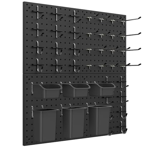 Peg Board Kit, Includes Pegboard and Accessories,with Hooks and Bins,Peg Board Wall Organizer for Office,Ornaments Display,Crafts Organization (66, Black) - color: Black