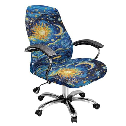 Moon Design Office Chair Covers, Removable Anti-Dust Spandex Computer Office Chair Cover Stretch Soft Fit Universal Desk Rotating Chair Slipcovers for Dogs Cats Pets - color: Moon Design 3, size: Large