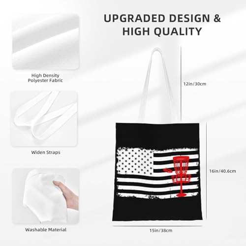 NIENIE Disc Golf Usa Flag Tote Bag for Women Shopping Bags Reusable Large Capacity Casual Shoulder Handbags DIY Gift Bags Cute Canvas Tote Bag