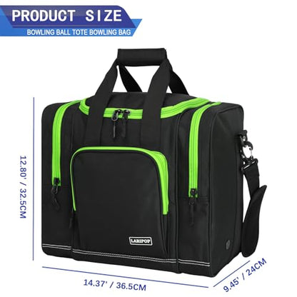 LARIPOP Bowling Ball Bag, Single Bowling Tote with Padded Ball Holder, Ventilated Shoe Pocket & Adjustable Shoulder Strap for Adult Bowlers Men Women - color: Black+Lemon Green