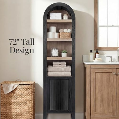 Best Choice Products 72" Tall Narrow Arched Pantry Cabinet w/Reeded Door, 4-Tier Bookshelf, Armoire, Hutch, Bookcase, Storage Cabinet w/Adjustable Shelves, for Dining Room and Livingroom - Black Oak - color: Narrow - Black Oak