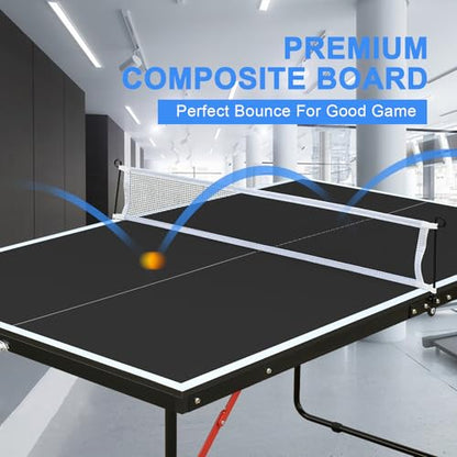 Ping Pong Table Foldable & Portable Table Tennis Table Set for Indoor & Outdoor Games with Net, 2 Paddles and 3 Balls - size: 4.5FT-Black