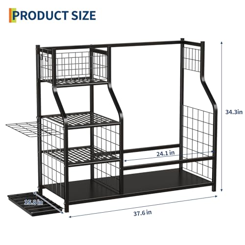 GarveeLife Golf Bag Organizer, Sports Equipment Organizer, Sports Organizer for Garage, Golf Bag Stand for Garage with Baskets, Hooks