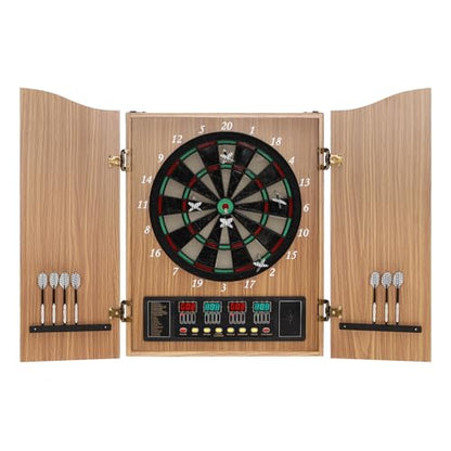 Electronic Dart Machine, Wall-Mounted Decorative Dart Board Cabinet Set with 243 Games & 12 Soft Tip Darts Multiplayer Party Game Electronic Dart Board with LED for Family, Game Rooms