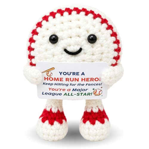 Funny Crochet Baseball Gift for Baseball Lovers, Handmade Positive Baseball Decor with Encouragement Card, Cute Sports Keepsake for Friends Family Birthday Gift - color: Baseball
