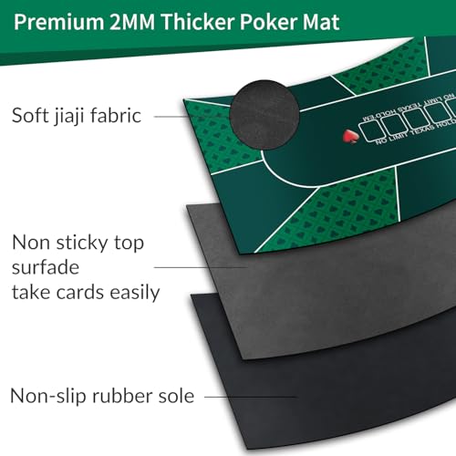 nuveti Poker Mat - 55 x 28inch Non-Slip Poker Table Game Mat - Portable Rubber Waterproof Poker mat for Table 6-8 Player Card Game Anti-Slip Rubber Poker Table Top Layout - color: 55 X 28 Inch Rectangular-green5