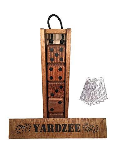 Yardzee Giant Yard Dice Set with custom wood storage case, 4 dry erase score cards and 5 Lawn Dice. Great Outdoor Game Gift Idea