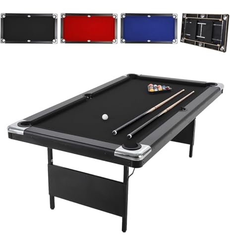 6,7 Foot Foldable Pool Table, Portable Billiards Table for Adults with Full Accessories Set, Mesa De Billar Includes 16 Balls, 2 Cue Sticks, Chalk, Rack & Brush, Game Room Table for Home - color: Black