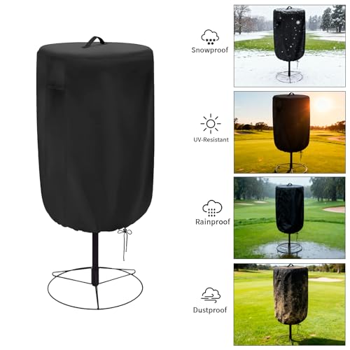 Disc Golf Basket Cover, 26inch x 35inch，Waterproof, Tear Resistance & Ultraviolet Resistance with Portable Handle & Windproof Drawstring（Black）