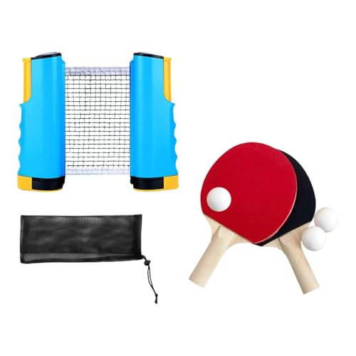 Ping Pong Paddles Set Rackets and Balls Pingpong Paddle Portable Retractable Net with Posts Table Tennis Set for Outdoor - color: Blue