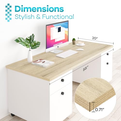 Kaboon Universal Tabletop 55"x20", Solid One-Piece Melamine Table Top, Double Desk L-Desk DIY, Home and Office, Oak/Grey Tone - color: Oak, size: 55x20