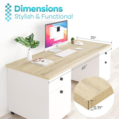 Kaboon Universal Tabletop 55"x20", Solid One-Piece Melamine Table Top, Double Desk L-Desk DIY, Home and Office, Oak/Grey Tone - color: Oak, size: 55x20