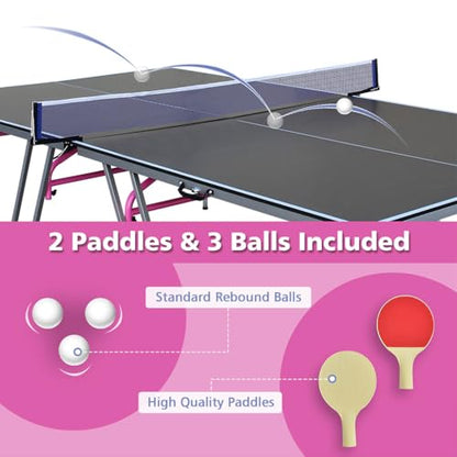 Outdoor Table Tennis Table, 8×4 Ft Foldable & Portable Ping Pong Table Set with 2 Table Tennis Paddles, 3 Balls and Net All Weather Aluminum Ping Pong Table