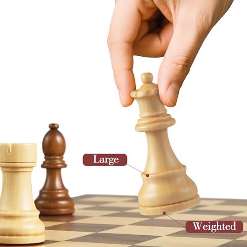 BIVOMON Wooden Chess Pieces Only-Heavy Weighted Tournament Chessmen with 2 Extra Queens-King Height 3.8 inch-Replacement of Missing Pieces-Exquisite Packaging