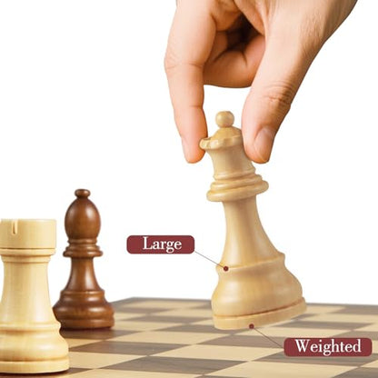 BIVOMON Wooden Chess Pieces Only-Heavy Weighted Tournament Chessmen with 2 Extra Queens-King Height 3.8 inch-Replacement of Missing Pieces-Exquisite Packaging