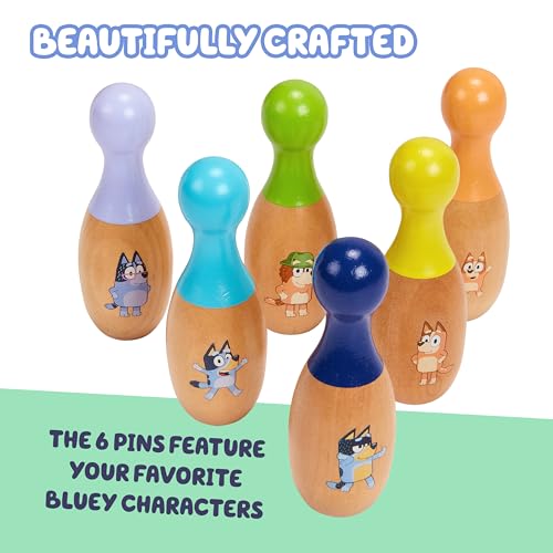Bluey Wooden Bowling Set – Skittle Game with 6 Character Wooden Bowling Pins, Durable Toy for Kids Ages 3+, Indoor & Outdoor Play - style: Bowling Skittles