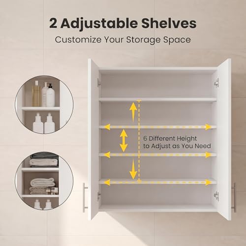 24 x 33 Inch Wall Cabinet set of 1, Kitchen Wall Mounted Wooden Storage Cabinet, Double Door Cabinet with Soft Close, Metal Handle, Adjustable Shelf, for Kitchen, Garage, Laundry, Bathroom, White - color: White