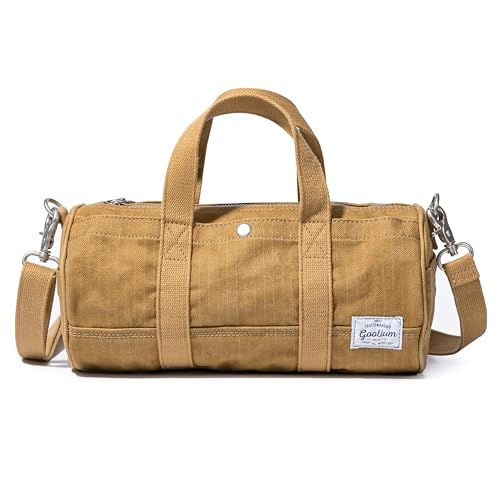 GOOTIUM Compact Crossbody Bag – Canvas Shoulder Bag & Travel Organizer – Vintage Cylinder Style Mini Tote, Small Barrel Bag - color: Camel