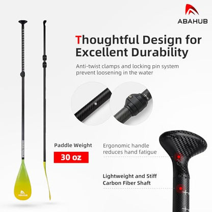 Abahub Carbon Fiber SUP Paddles, 1 x 3 Section Adjustable 67" - 86" Carbon Fiber Shaft, Lightweight Stand-up Paddle Oars for Paddleboards, with a Carrying Bag - color: Gradient Yellow Print